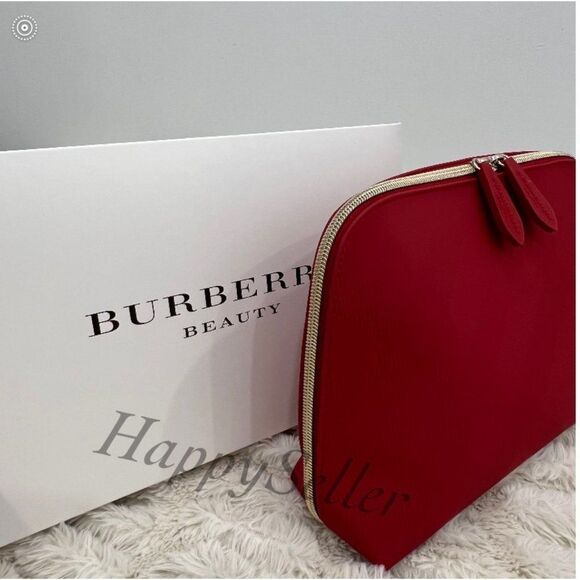 Burberry Pouch Cosmetic Bag Makeup Case Plaid Embossed Clutch Evening Purse New - Picture 1 of 9